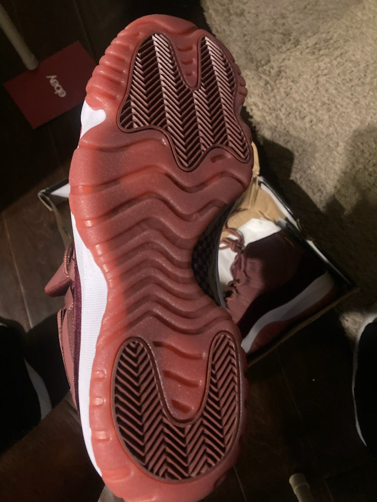Maroon red velvet Jordan 11s